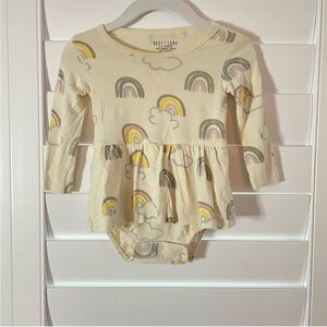 Hart + Land Rainbow Print Dress Onesie 
Cream Multi 
Size 6-12 months